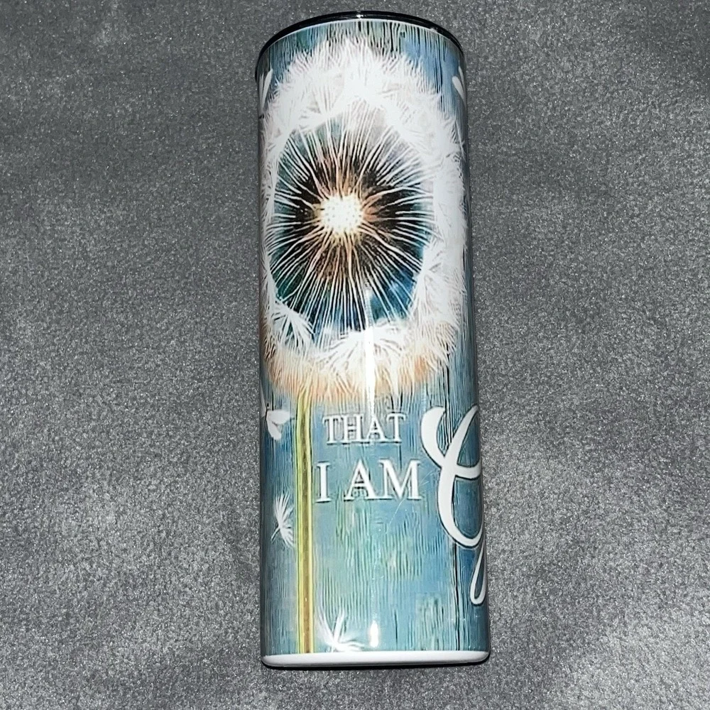Be Still & Know Blue Wood Dragonflies/Dandelions 20 oz Insulated Skinny‎ Tumbler